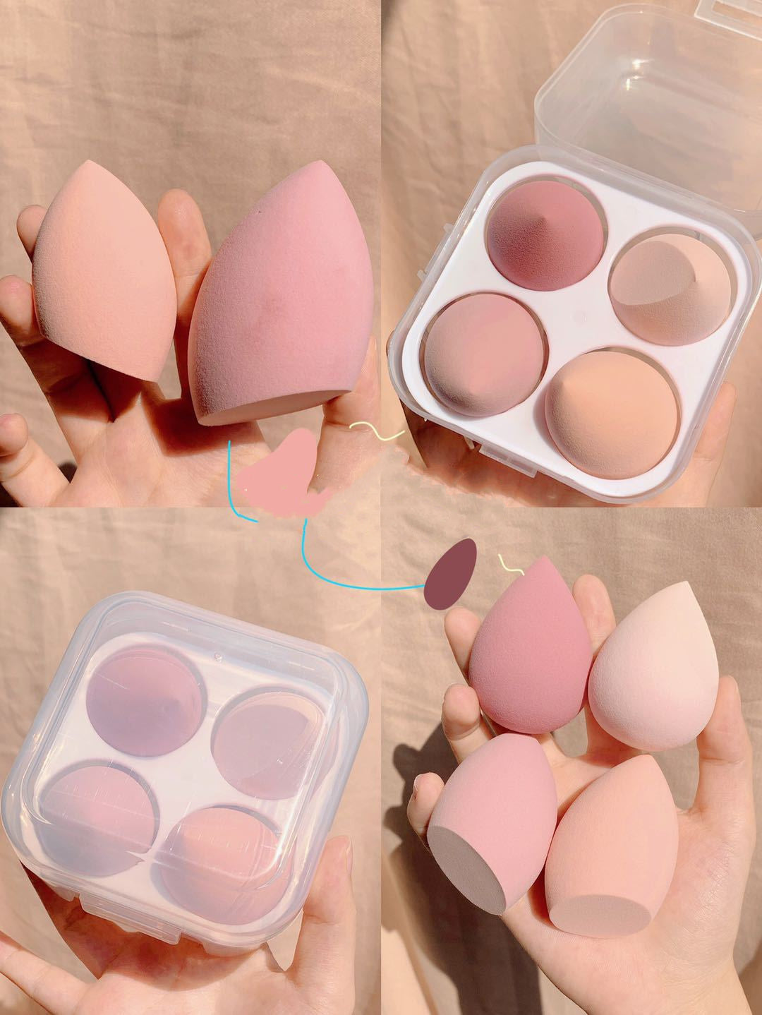 Pack de 4 Éponges Maquillage – Douceur & Précision en Série